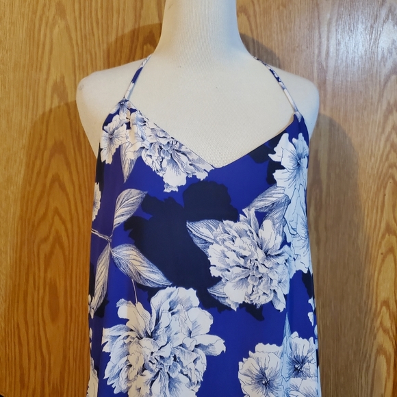 Tahari floral high low sleeveless maxi dress purplish blue polyester size S - Picture 6 of 13